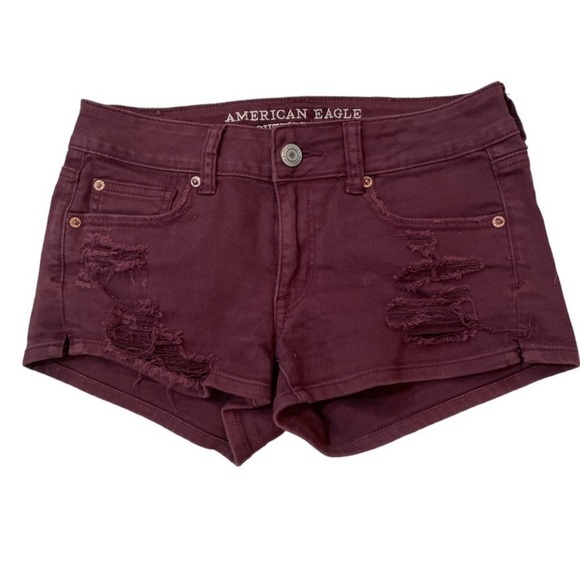 American Eagle Outfitters Pants - American Eagle Women’s Red Distressed Ripped Shortie Shorts Size 4